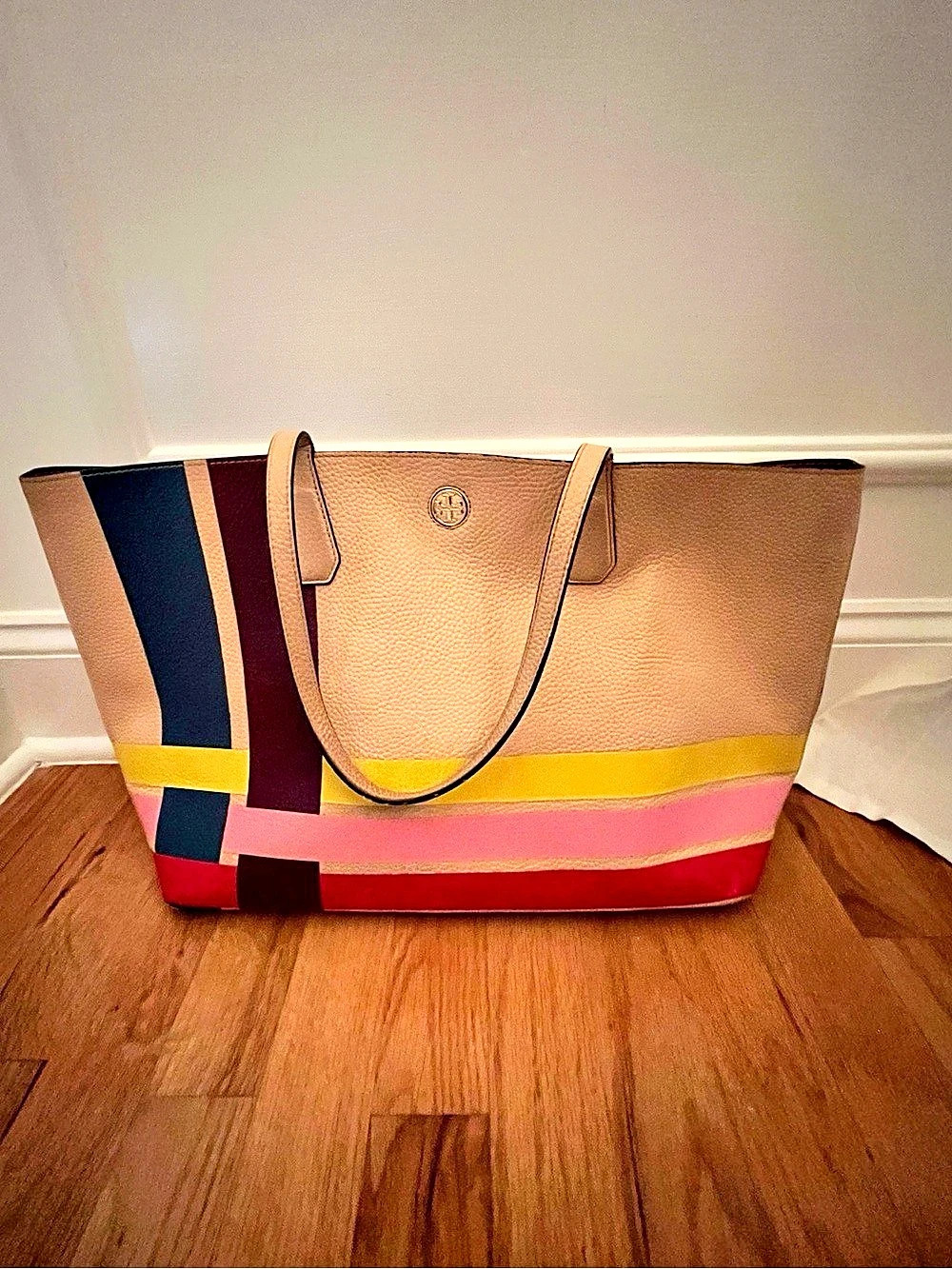 Tory Burch Color Block Tote in Brown & Red